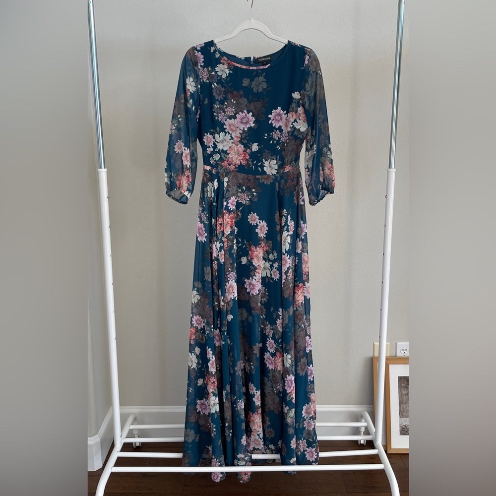 Yumi Kim Woodstock Floral Flowy 3/4 Sleeves Maxi Dress Emerald Green